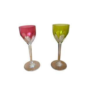 SET 2‎ BACCARAT GENOVA CUT TO CLEAR CRANBERRY LIME CRYSTAL CORDIAL SHOT GLASSES
